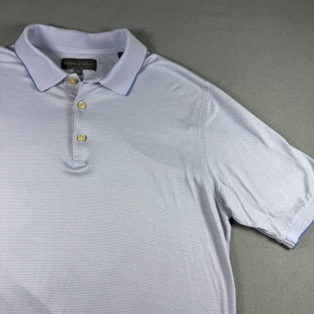 Tricots St Raphael Mens Polo Shirt Medium Blue Micro Pattern 100% Cotton